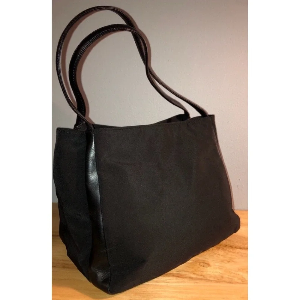 Vintage DKNY Black Zippered Y2K‎ Nylon Tote Purse Bag Double Handles #49